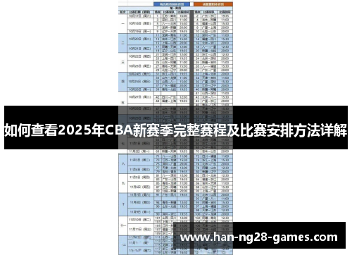 如何查看2025年CBA新赛季完整赛程及比赛安排方法详解